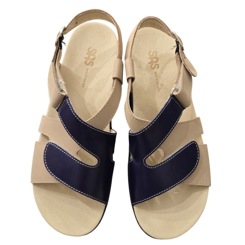 SAS Huggy Cross Strap Sandal Blue And Taupe Size 11.5 N Open Toe NIB Comfort